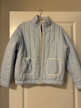 Women’s Light Blue Pinstripe Quilted Zip Jacket